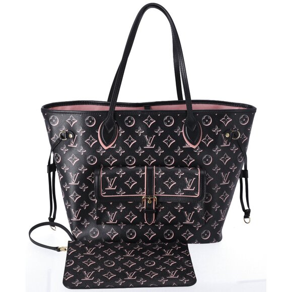 Louis Vuitton Handbags - Louis Vuitton Pink Monogram Fall For You Neverfull MM Tote Black w Pouch